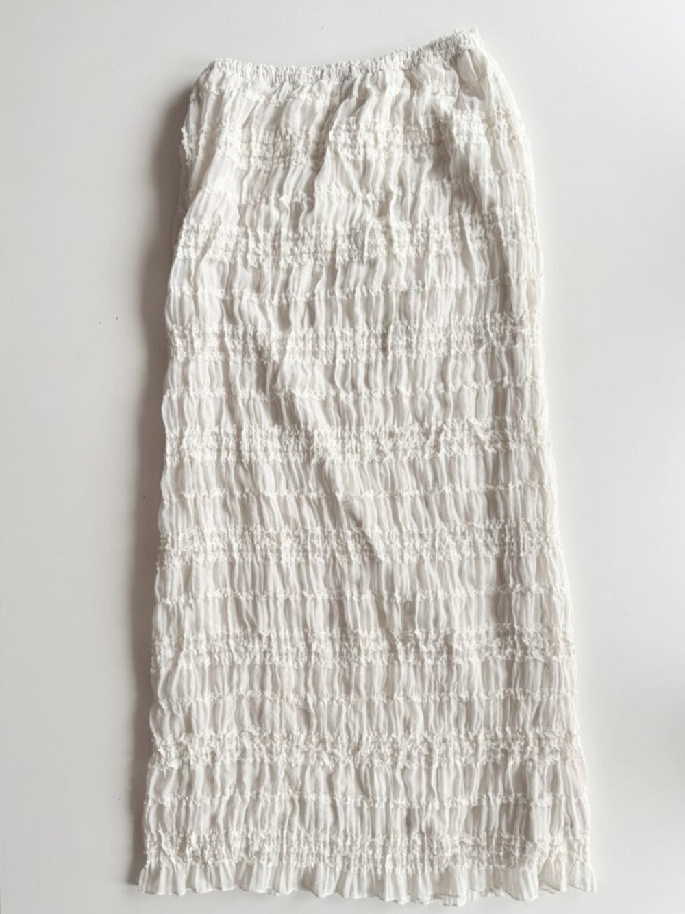 COMMENSE Ivory Ruched Chiffon Ruffled Button Front Blouse Skirt Set, Size XS - Picture 11 of 16